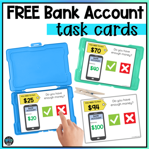 Free Money Management & Budgeting Bank Account Task Cards for Special Education